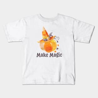 Halloween Pumpkin Gift Make Magic Witch Hat Autumn Decor Kids T-Shirt